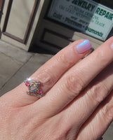 18k gold two tone aquamarine, diamond & ruby estate ring