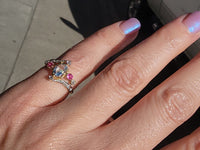 18k gold two tone aquamarine, diamond & ruby estate ring