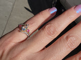 18k gold two tone aquamarine, diamond & ruby estate ring