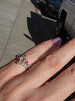 18k gold two tone aquamarine, diamond & ruby estate ring