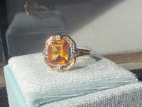 10k gold two tone Deco emerald cut CITRINE estate ring