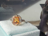 10k gold two tone Deco emerald cut CITRINE estate ring