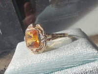 10k gold two tone Deco emerald cut CITRINE estate ring