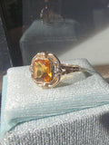 10k gold two tone Deco emerald cut CITRINE estate ring