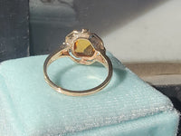 10k gold two tone Deco emerald cut CITRINE estate ring