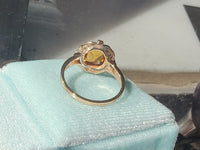 10k gold two tone Deco emerald cut CITRINE estate ring