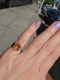 10k gold two tone Deco emerald cut CITRINE estate ring