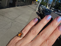 10k gold two tone Deco emerald cut CITRINE estate ring