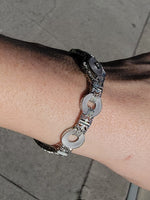 14k white gold c.1920's Art Deco filigree diamond & camphor bracelet