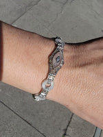 14k white gold c.1920's Art Deco filigree diamond & camphor bracelet