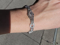14k white gold c.1920's Art Deco filigree diamond & camphor bracelet