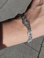 14k white gold c.1920's Art Deco filigree diamond & camphor bracelet