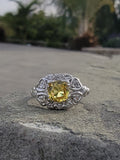 14k white gold & platinum yellow sapphire & diamond estate ring