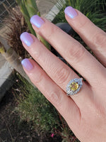 14k white gold & platinum yellow sapphire & diamond estate ring