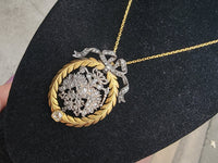 18ct & silver two tone BOW wreath mine & rose cut diamond antique necklace pendant