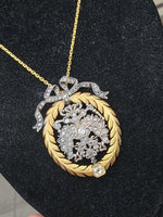 18ct & silver two tone BOW wreath mine & rose cut diamond antique necklace pendant