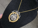 18ct & silver two tone BOW wreath mine & rose cut diamond antique necklace pendant