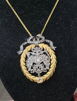 18ct & silver two tone BOW wreath mine & rose cut diamond antique necklace pendant