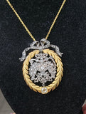 18ct & silver two tone BOW wreath mine & rose cut diamond antique necklace pendant