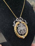 18ct & silver two tone BOW wreath mine & rose cut diamond antique necklace pendant