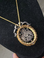 18ct & silver two tone BOW wreath mine & rose cut diamond antique necklace pendant