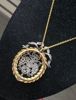 18ct & silver two tone BOW wreath mine & rose cut diamond antique necklace pendant