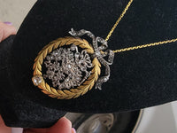 18ct & silver two tone BOW wreath mine & rose cut diamond antique necklace pendant