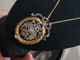 18ct & silver two tone BOW wreath mine & rose cut diamond antique necklace pendant