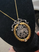 18ct & silver two tone BOW wreath mine & rose cut diamond antique necklace pendant