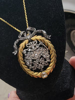 18ct & silver two tone BOW wreath mine & rose cut diamond antique necklace pendant
