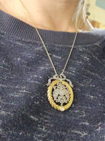 18ct & silver two tone BOW wreath mine & rose cut diamond antique necklace pendant