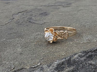 14k yellow gold old mine cut diamond solitaire antique estate ring - apx .33ct
