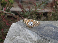 14k yellow gold old mine cut diamond solitaire antique estate ring - apx .33ct