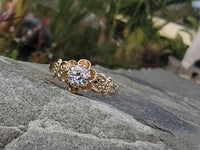 14k yellow gold old mine cut diamond solitaire antique estate ring - apx .33ct
