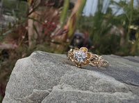 14k yellow gold old mine cut diamond solitaire antique estate ring - apx .33ct