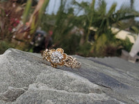 14k yellow gold old mine cut diamond solitaire antique estate ring - apx .33ct