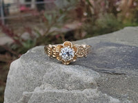 14k yellow gold old mine cut diamond solitaire antique estate ring - apx .33ct