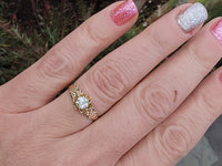 14k yellow gold old mine cut diamond solitaire antique estate ring - apx .33ct