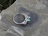 14k white gold emerald & diamond estate ring