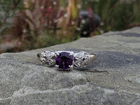 14k gold two tone amethyst & diamond estate ring
