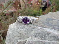 14k gold two tone amethyst & diamond estate ring
