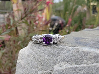14k gold two tone amethyst & diamond estate ring