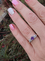 14k gold two tone amethyst & diamond estate ring