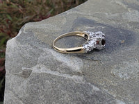 14k gold two tone Garnet & diamond estate ring