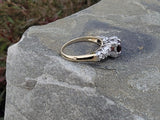 14k gold two tone Garnet & diamond estate ring
