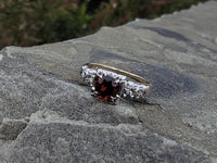 14k gold two tone Garnet & diamond estate ring