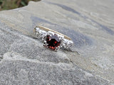 14k gold two tone Garnet & diamond estate ring