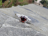 14k gold two tone Garnet & diamond estate ring