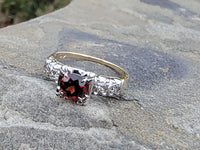 14k gold two tone Garnet & diamond estate ring
