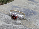 14k gold two tone Garnet & diamond estate ring
